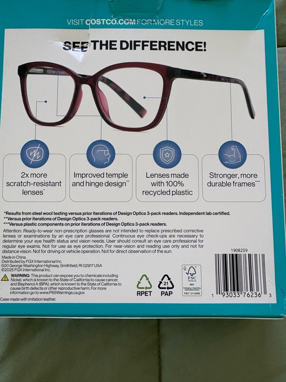 Foster Grant Reading Glasses 3 pair, +1.75 - Picture 4 of 5